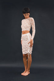 Renda ruched lace skirt - white